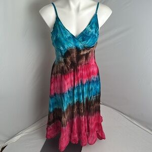 Jessica Taylor multicolor tie dye surplice neckline adjustable strap midi dress